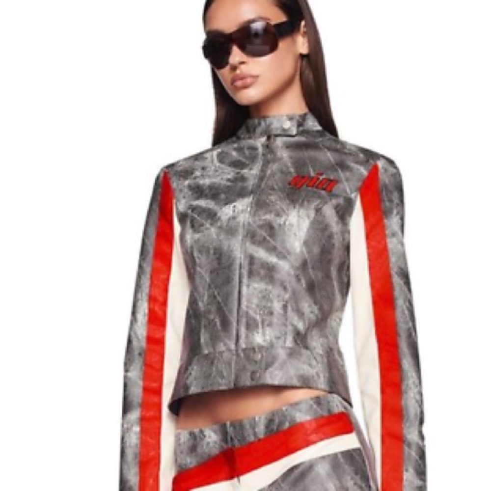 I.AM.GIA Devyn Gray and Red Women's Moto Jacket